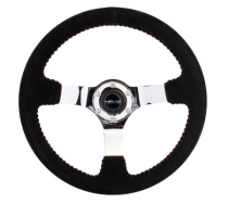 NRG Sportratt Mocca med Chrome centrum / Röda Baseballsömmar 350mm ( 3'' Djup)